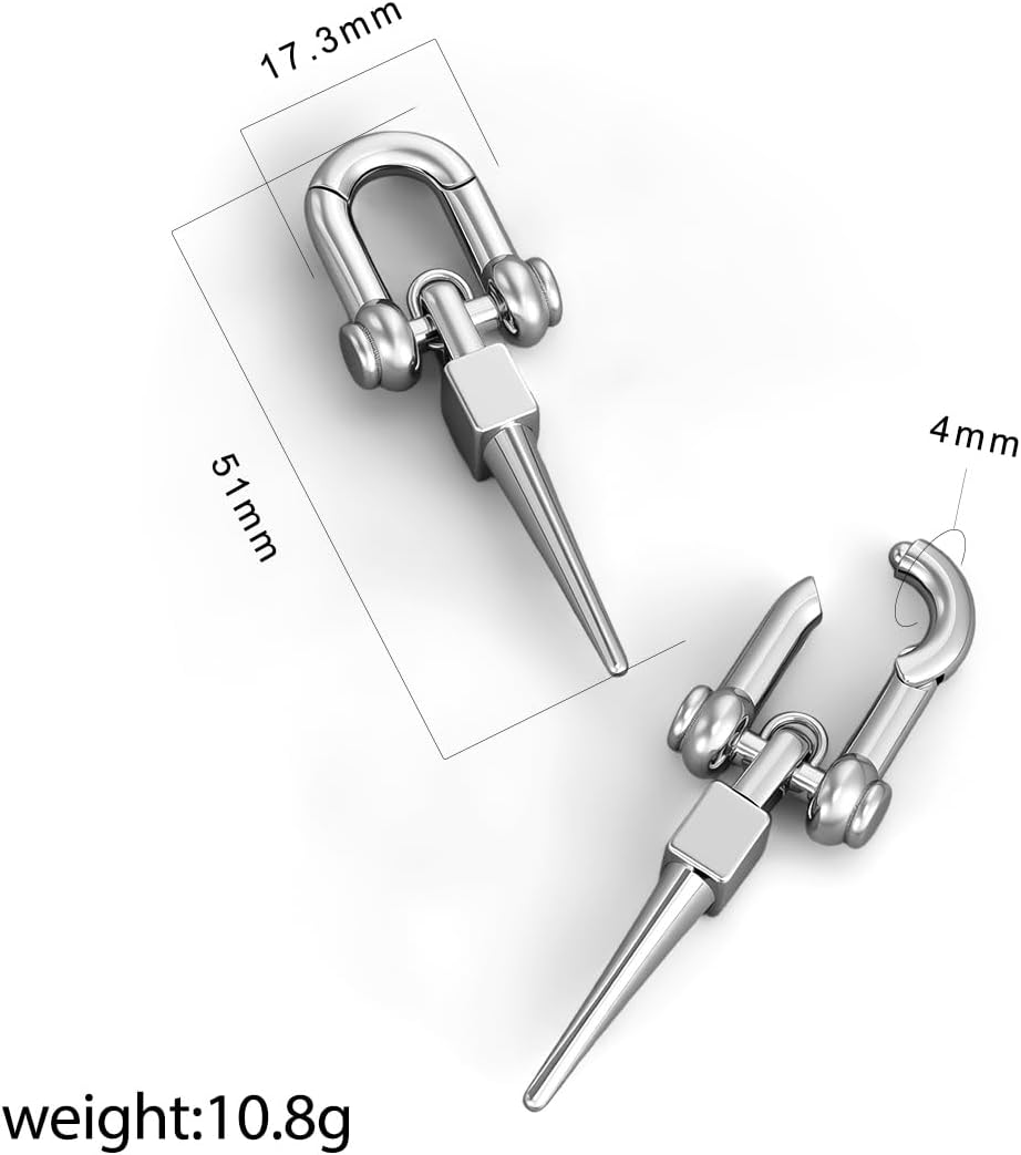 ERKUOO Safety Pin Ear Hangers for Stretched Ears Gothic Punk Industrial Shackle Spike Weights 4G 6G Hypoallergenic Gauges Tunnels Body Piercing Jewelry