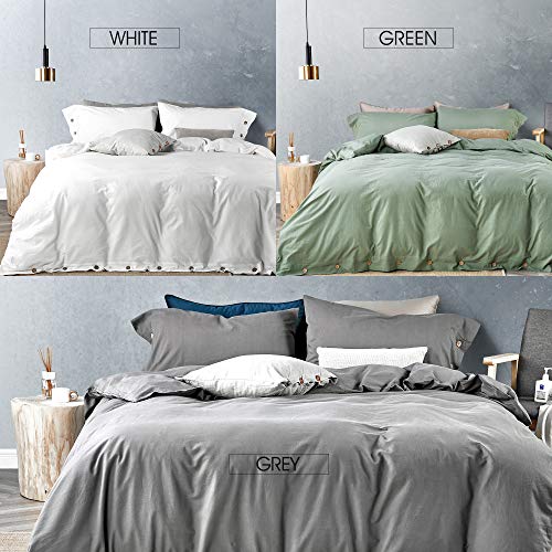 Jellymoni Grey 100% Washed Cotton Duvet Cover Set, 2 Piece Luxury Soft Bedding Set With Buttons Closure,Solid Gray Color Pattern Duvet Cover(1 Duvet Cover, 1 Pillowcase) #TOP7