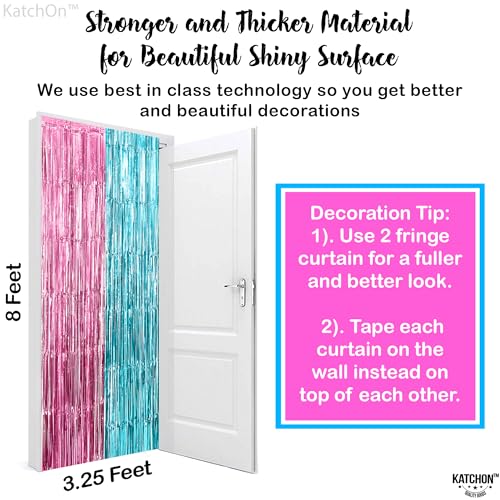 Image of KatchOn, Pink and Blue Streamers - 8 Ft, Pack of 2 | XtraLarge Gender Reveal Tinsel Backdrop for Pink and Blue Decorations | Gender Reveal Decorations, Baby Shower, Happy Birthday Decor