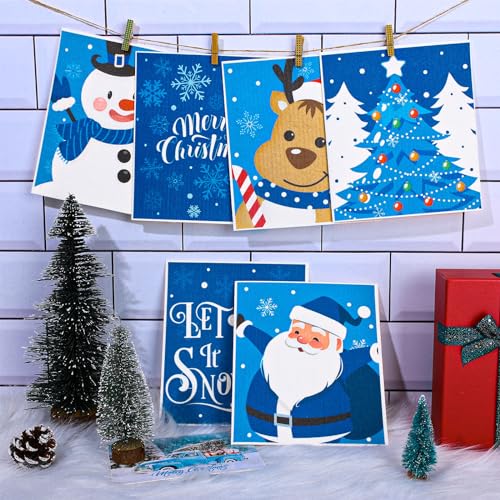 AnyDesign 6 peças Feliz Natal pano de prato sueco azul branco inverno toalha de cozinha árvore de Na