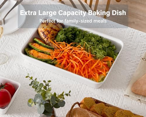 ONEMORE Ceramic Baking Dish, 9x13 Baking Pan Casserole Dish Large Rectangular Baking Dishes for Oven Deep Dish Lasagna Pan for Family Meals Ribbed White Bakeware for Roasting & Serving - Thumbnail 4
