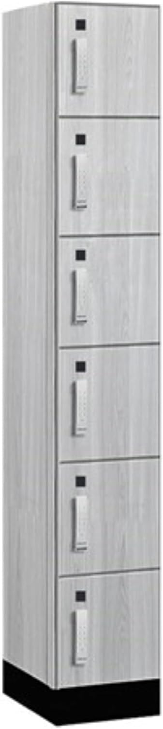 Salsbury 12" Wide Premier Wood Locker-Six Tier Box Style-1 Wide-6 Feet High-18 Deep-Silver Teak-Silver Electronic Locks
