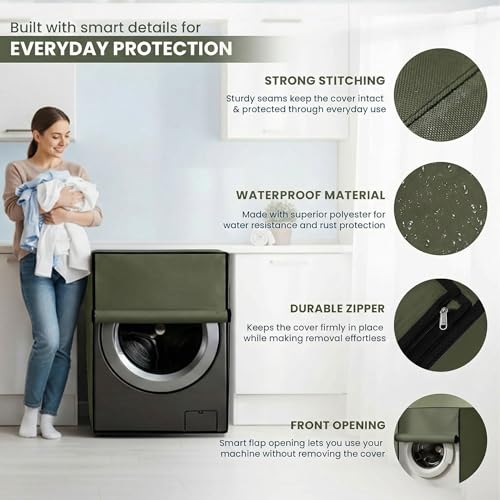 Image of Waterproof & Dustproof Front Load Washing Machine Cover Compatible for LG 12kg (FHD1208STB) | UV-Protective Washing Machine Cover | Anti-Slip Polyester | Easy to Clean & Zipper (Military)