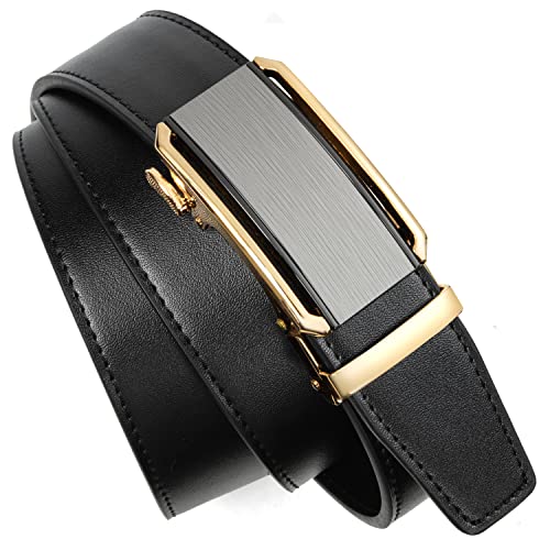 Image of Founders & C Men's Ratchet Belt 1 3 /8 inch,Leather Dress Belt Adjustable with Click Sliding Buckle Trim to Exact Fit