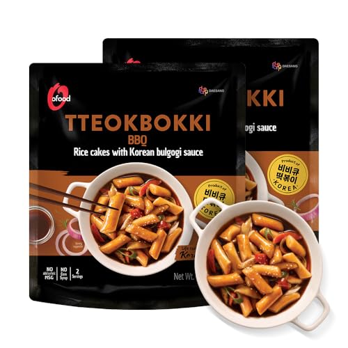 Premium Korean Tteokbokki Korean Rice Cakes – [BBQ | Pack of 2] – Healthy/Savory/Bold/Fiery, 0 Cholesterol/ 0 Trans Fat/No MSG/No Corn Syrup, Spicy Street Snack, Ready in Minutes - O'food