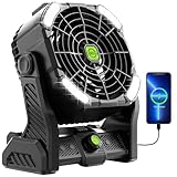 TDLOL 20000mAh Cordless Fan Emergency Portable Rechargeable Fan & Light for Power Outage, Car Defrosting, Indoor - Battery Operated Fan with 270° Pivot, USB, Hook & LED, Portable Camping X26 Black