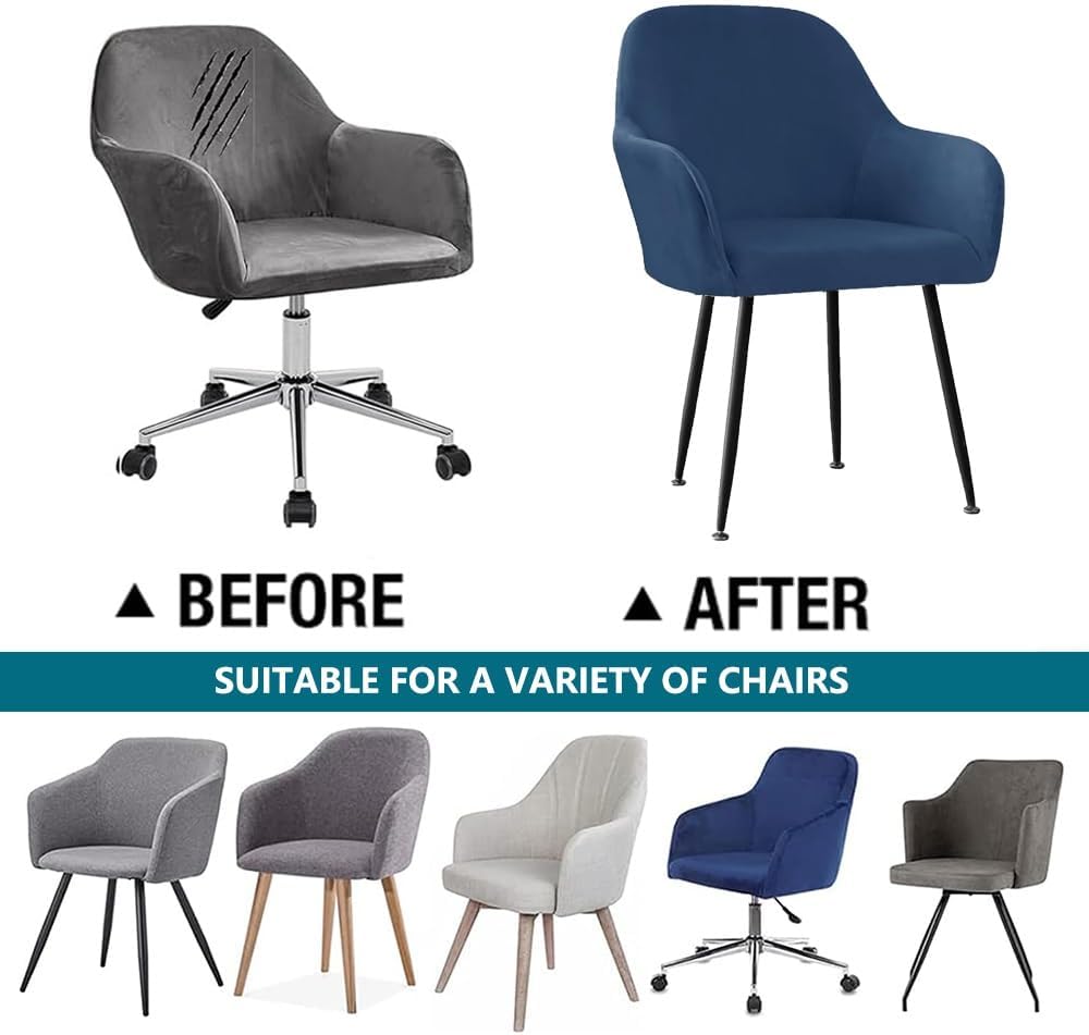 Velvet Chair Covers for Dining Chairs with Arms, Stretch Curved Back Accent Office Chair Slipcover, Set of 1/4/2/6 Dining Room Chair Covers Protector for Kitchen Bar Home (Color : Navy Blue, Size :