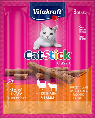 Vitakraft Cat Stick Classic - Mini bastoncini carnosi con tacchino e agnello, senza aggiunta di zucchero e cereali (20 x 3 pezzi) - Immagine 1