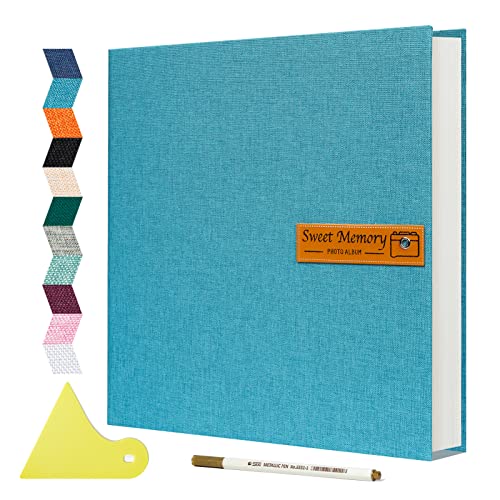 Spbapr Large Photo Album Self Adhesive Magnetic Scrapbook,DIY Scrapbook Album for 4x6 5x7 8x10 Picture,40 Pages Linen Cover Memory Book for Wedding Family Baby Pets, with Metallic Pen and Scraping