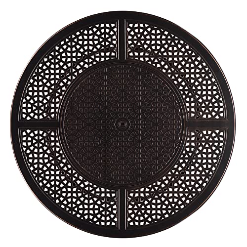 Image of Aluminum 57,0000 BTU 44 in. Round Propane Black Fire Pit Table with Fire Beads, Lid, Propane Tank Cover and Table Fabric Covers in Copper Finish