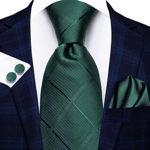 Image of Dubulle Mens Forest Green Tie and Lapel Pin Paisley Striped Floral Necktie for Men Pocket Square Cufflinks Wedding Party