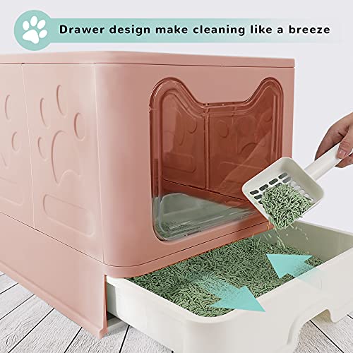 KITTYWOO-Foldable-Cat-Litter-Box-with-Lid-Jumbo-Drawer-Cat-Litter-Pan-Top-Entry-Cat-Litter-Hooded-Box-Large-Anti-Splashing-Cat-Toilet-for-No-Mess-Pink-20-L-x-16-W-x-15-H