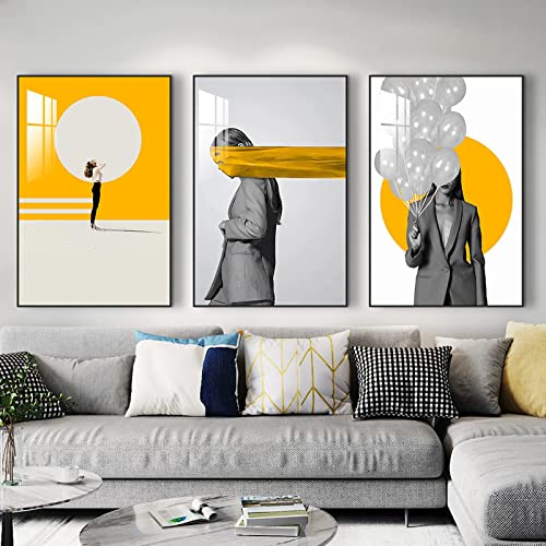 Toile peinture scandinave mur art salon affiche filles danse jaune vert 50x70