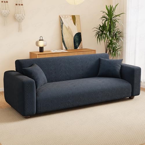Image of Lukzer 4 Seater Pastel Marine Blue Tribal Pattern Sofa Cover | 240 GSM Universal Stretch Fit Jacquard Fabric Couch Protector | Fully Covered Anti Slip & Washable Sofa Cover (230-300cm /SC-136-04)