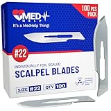 MedHelp Pack of 100 Disposable Scalpel Blades #22, Size 22 Surgical Blades, High Carbon Steel Dermaplane Blade Tool. Individually Wrapped #22 Scaple Blade, Sterile