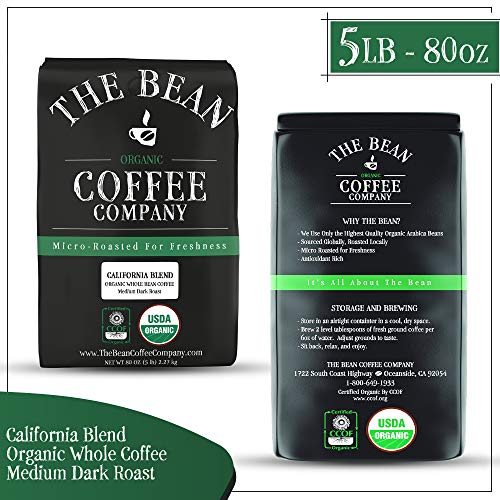 The Bean Coffee Company Organic California Blend, Medium Roast, Whole Bean, 5-Pound Bag - Thumbnail 2