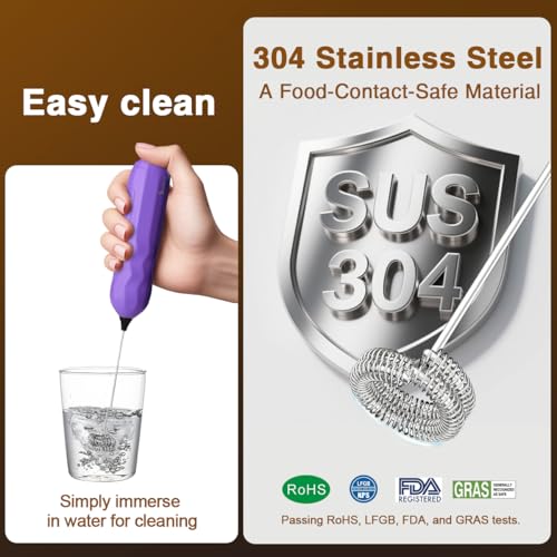 Image of SUPRUS Ultra Fast Handheld Milk Frother Double Whisk with Stand 2 Batteries Stainless Steel for Lattes Cappuccino Matcha Hot Chocolate Coffee Bar Accessories Kitchen Gadgets Gift