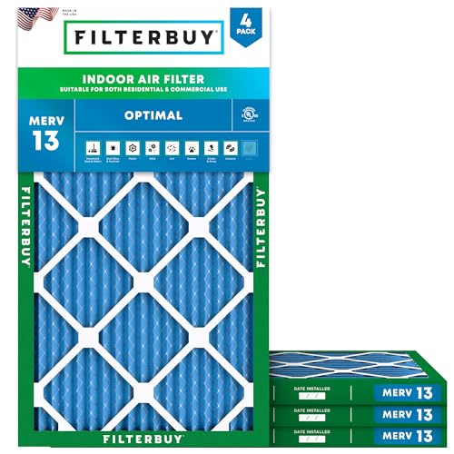 Image of Filterbuy 10x18x1 Air Filter MERV 13 Smoke & Allergy Defense (4-Pack) | Electrostatic Pleated HVAC AC Furnace Filters Replacement, Made in USA (Actual Size: 9.50 x 17.50 x 0.75)