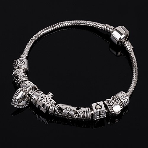 RUBYCA Tibetan Silver Color Loose Charm Beads and 1pcs European Charm Bracelet 8.3 Inch3
