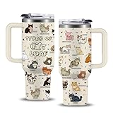 NIAXAUYT Cat Gifts for Cat Lovers, Types of Cat Loaf Tumbler with Handle 40oz, Funny Cat Themed Gifts for Women Men, Birthday Christmas Gift for Cat Mom/Dad Cup, Cute Kitten Kawaii Cats Coffee Mug