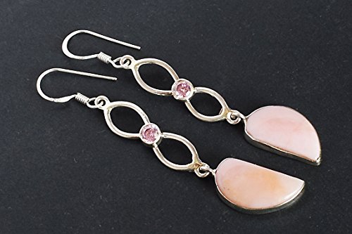 Boucles d'oreilles opale rose et quartz en argent 925 de 62 mm