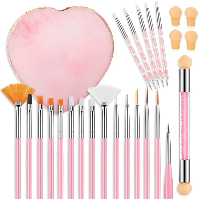 Art Brushes with Nail Art Palette Set, Nail Tech Supplies Tools Nail Polish Mixing Palette Double-Ended Dotting Pen for Nail Art (Diameter of 3.5 inch, 22)-image-8