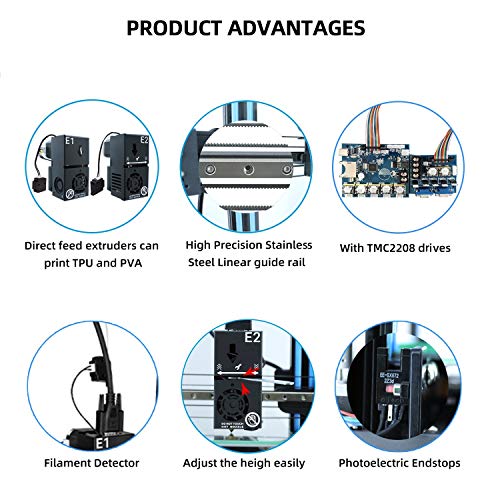 HICTOP Tenlog D3 pro 3D Printer IDEX Independent Dual Extruder 24V D3 Hero Direct Feed 11.8x11.8x13.8 inch(300x300x350mm) (Dual Extruder)