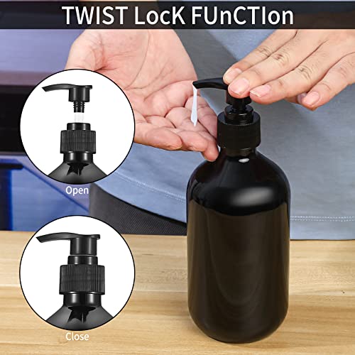 4 Stück Nachfüllbare Leere Shampooflaschen, 500 ml Seifenspender Flaschen, Kunststoff Pumpflaschen Lotionspender für Flüssigseife Shampoo Conditioner Duschgel, Aufkleber. (Schwarz)