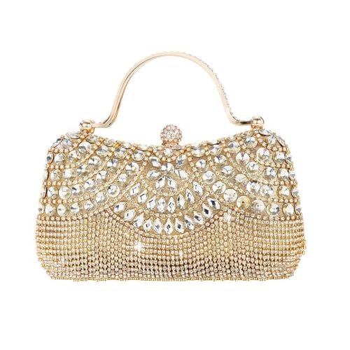 TURBOOST Clutch Evening Bag with Rhinestone, Women’s Sparkly Glitter Purse for Prom Wedding and 1920s Party Gold