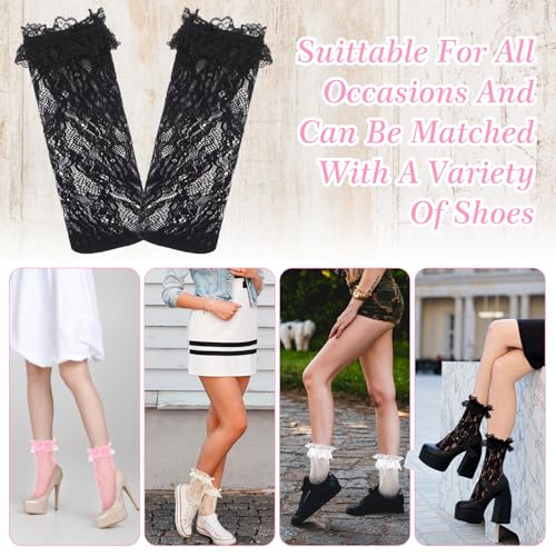 JIEYAO 4 Pairs Lace Ruffle Frilly Ankle Socks for Women, Soft Comfortable Cute Princess Dress Socks Lolita Accessories4
