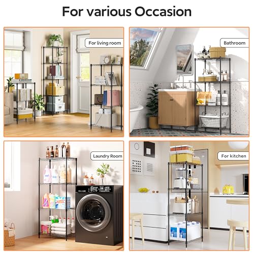 Image of M MZG 4 Tiers Shelf Metal Storage Shelves Wire Rack Closet Organizers for Garage Kitchen Bathroom Laundry Black 11.8 inch D x 17.7 inch W x 41.9 inch H