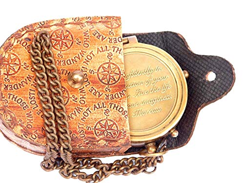 Brújula Thoreau de latón sólido con diseño vintage y estuche de cuero miniatura 2