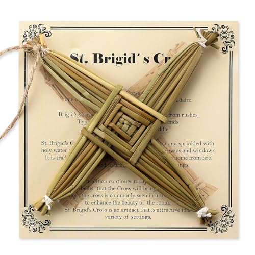 Bucherry St. Brigids Wall Cross Decor Irish Gift Cross with History Card for Irish Blessing Gift for Celtic Imbolc Decor(Classic Style 5 in Green)