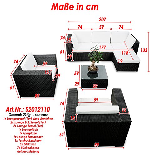 Garten Ecksofa Loungemöbel XXL erweiterbar - Lounge Rattan Eckset XXL - schwarz - Gartenmöbel Lounge Ecke Sitzgruppe Garnitur - Gartenlounge Set inkl. Lounge Sessel + Ecke + Hocker + Tisch + Kissen – Bild 4