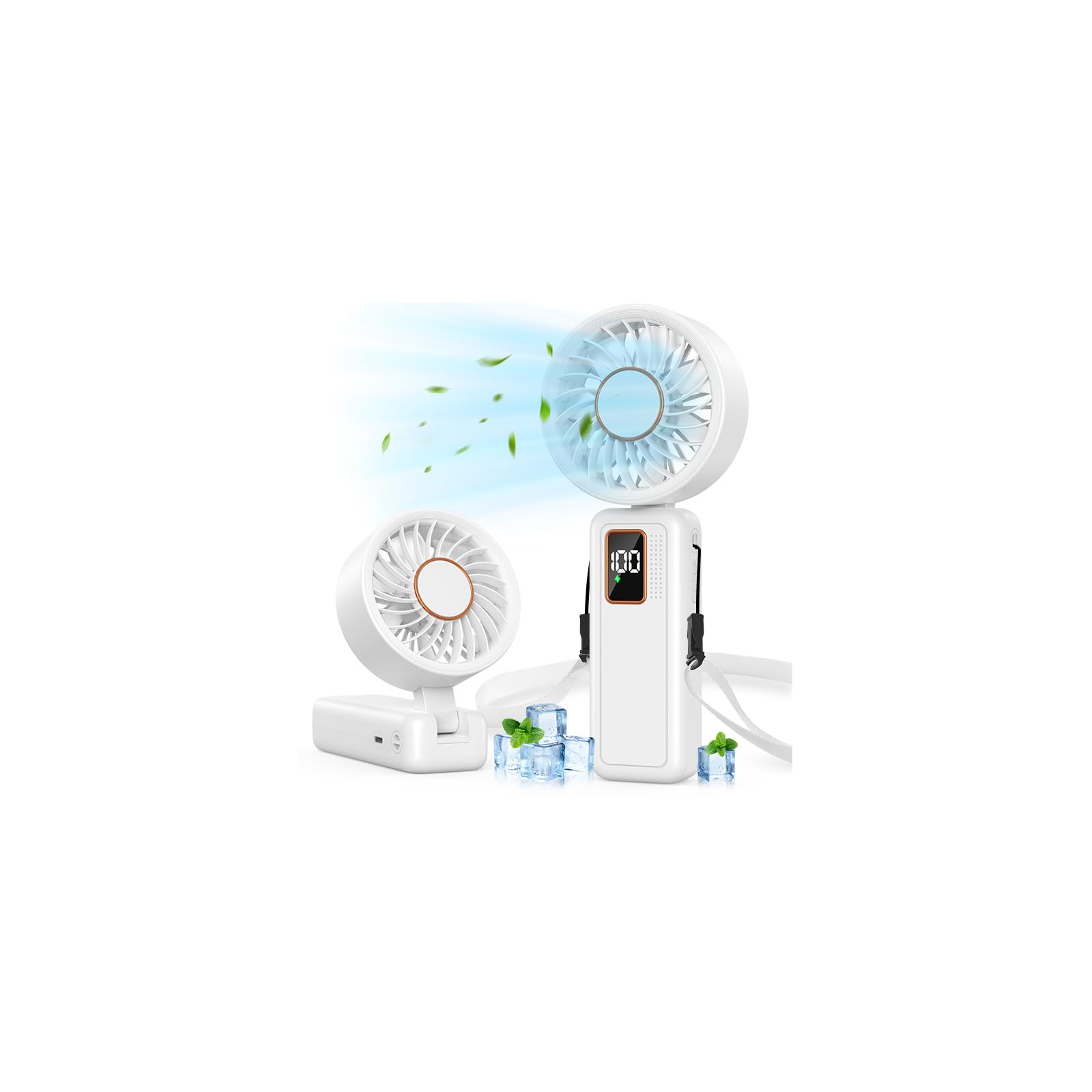 Handheld Fan, 5 Speed & 14H Cooling Portable Fan, 6000mAh USB Rechargeable Mini Fan with LED Display, Powerful but Quiet, Foldable Desk Fan, Lanyard for Neck Fan, Personal Fan for Travel/Office/Home