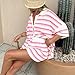 Acrawnni Damen 2-teiliges Häkelstrick-Short-Sets Ausgehöhlt Gestreift Kontrastfarbe Knopf Häkelstrick Oberteile Shorts Set Strand Lounge Sets, A-Pink, L