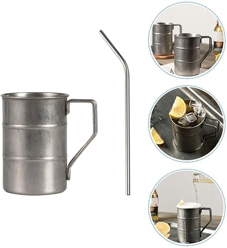 Miniatura 7 de Yardwe Taza de agua aislada vintage de acero inoxidable con popote para uso al aire libre, ligero y cómodo de sostener