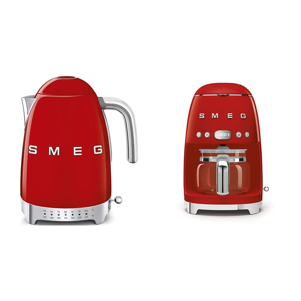 Smeg Red 50's Retro Kettle and 10-Cup Drip Coffee Machine Bundle