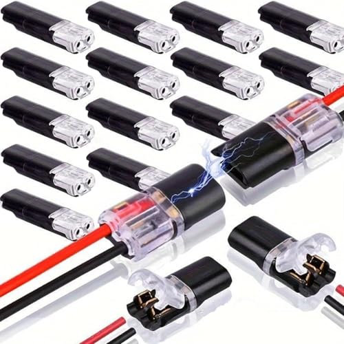 100 Pcs Double Wire Plug in Connector with Locking Buckle Quick-Clip Fasteners Multi-Purpose Snap-On Blocks for Strip Lights DIY Crafting Low-Voltage Decor & Model Kits 2 Pin