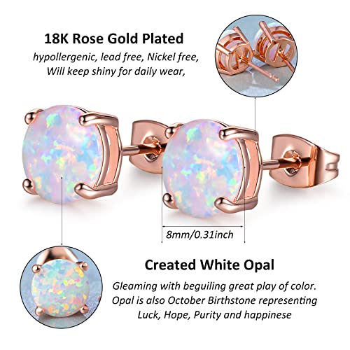 Cerslimo Multi Colors Fire Opal Stud Earrings Birthstone Earrings For Women 8Mm (Rose Gold) #TOP4