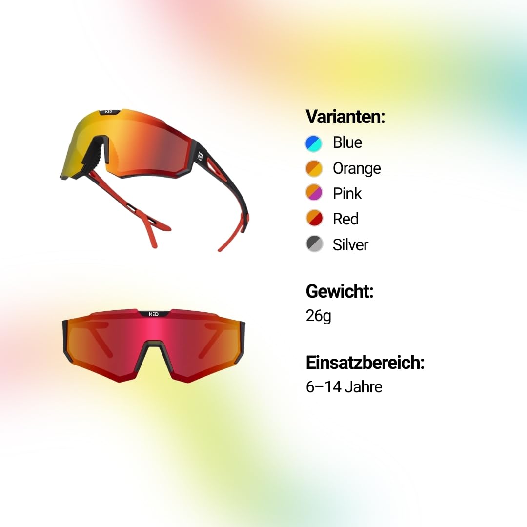 KED Ghost Jr Sportbrille Für Kinder 6–14 Jahre – Verstellbares Hakendesign, Gummiertes Nosepad, Stoßfeste Polycarbonat-Gläser Mit UV-Schutz