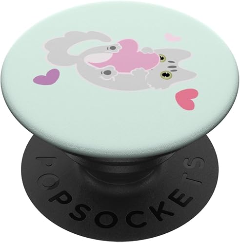 Lindo gato Kawaii de San Valentín abrazo de corazón pastel PopSockets intercambiables PopGrip