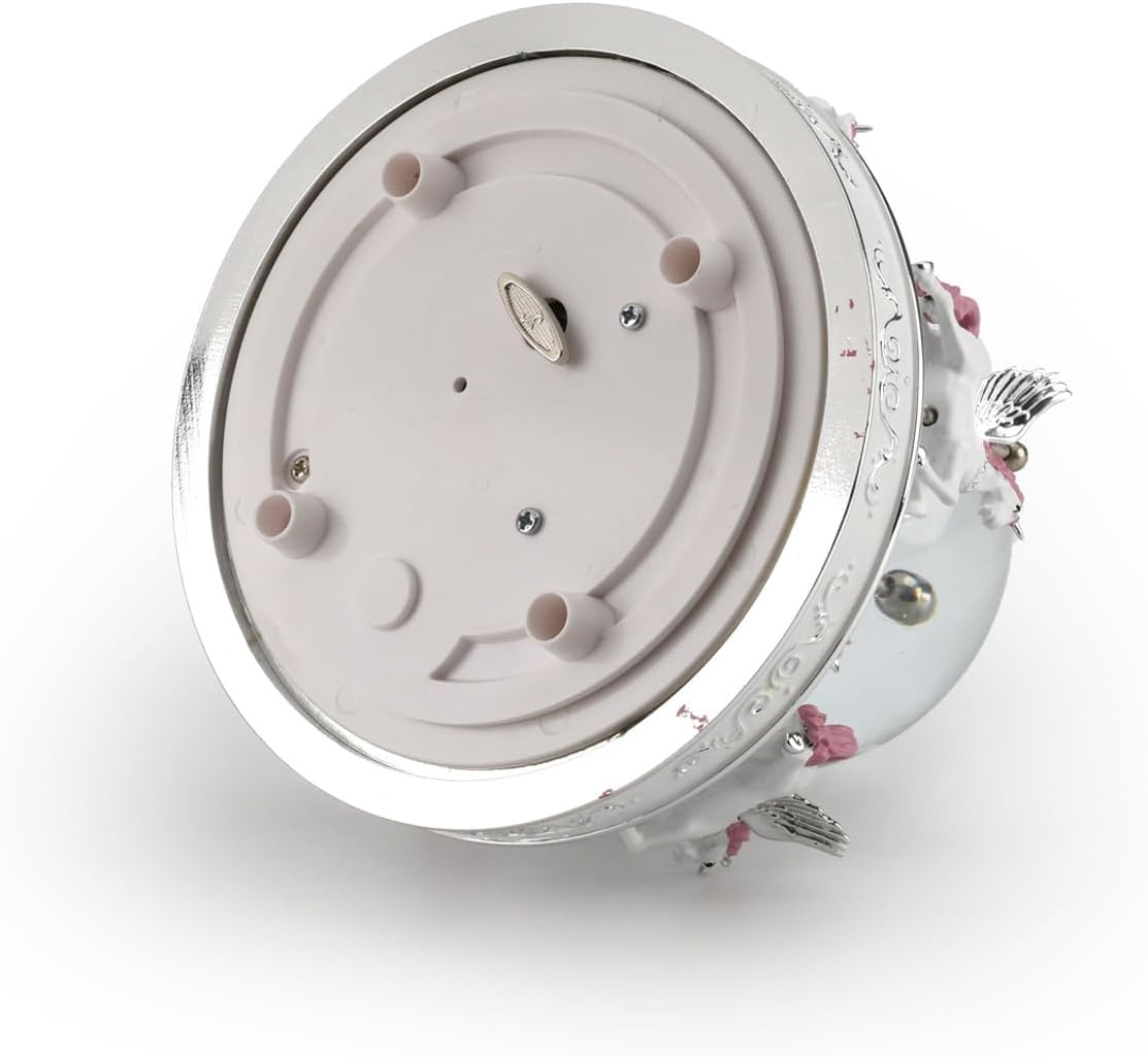 Pearl White and Silver with Pink Roses Unicorn Musical Carousel Animated Snow Globe-Many Songs to Choose-I Hope You Dance
