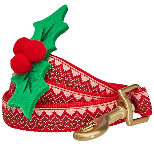 Blueberry Pet Christmas Zigzag Chevron Dog Leash with Holly Décor, 5 ft x 3/4', Medium, Leashes for Dogs