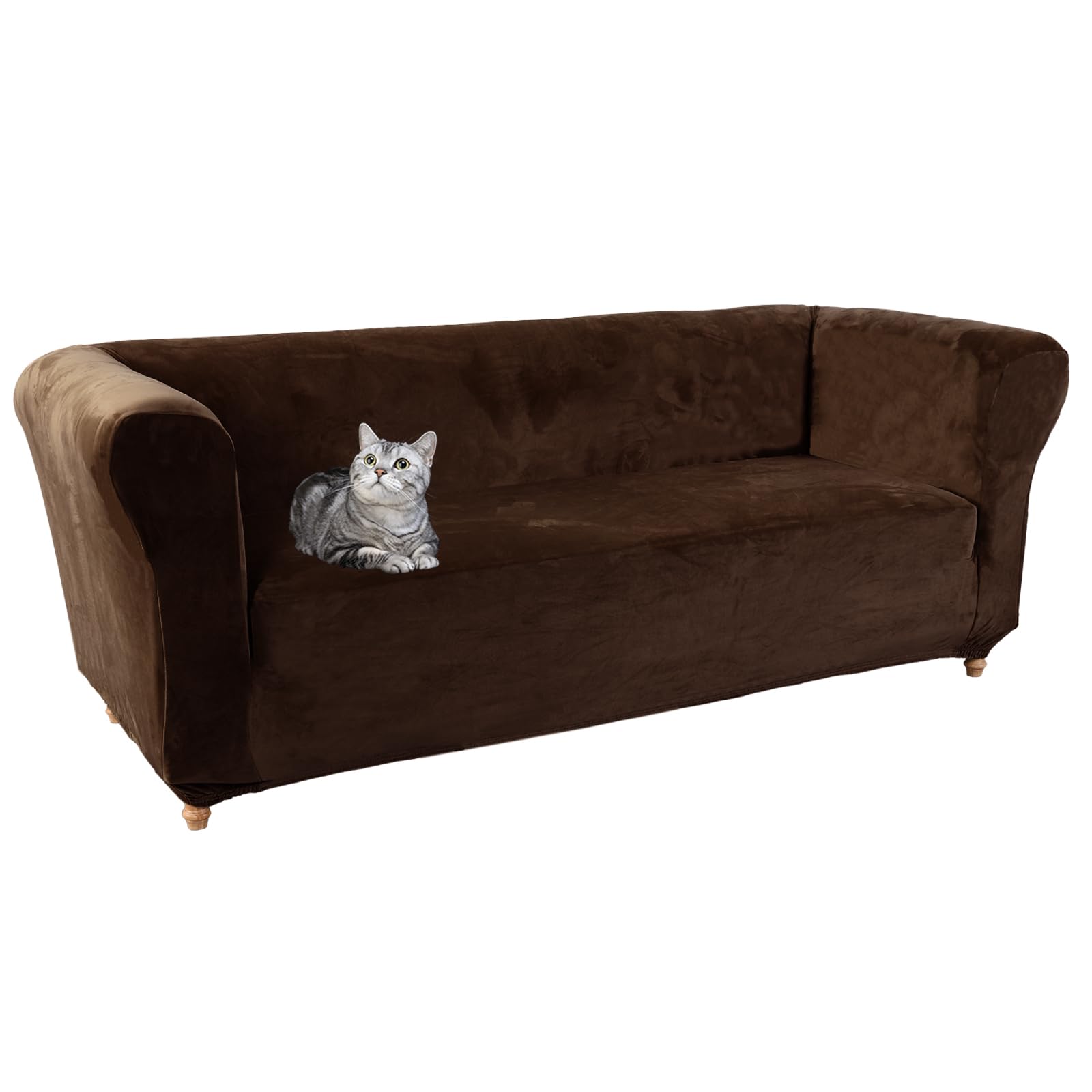 ZYBSLCSY Chesterfield Sofa Cover 1 2 3 Piece, Stretch Sofa Slipcovers Washable Velvet Couch Cover Cushion Furniture Protector for Curved Settee Fitted (Coffee,Sofa)