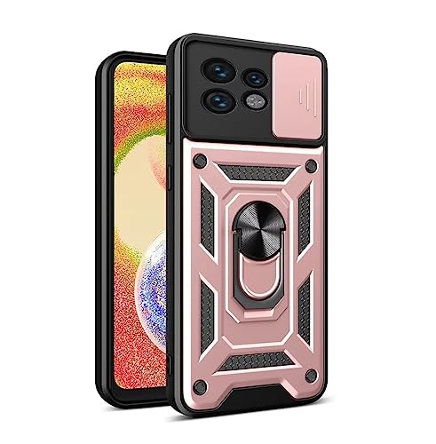JIAFEI Funda para Motorola Edge 40 Pro, Militar TPU+PC Bumper Antigolpes Carcasa Rugged Caso, con Tapa Deslizante Proteger y Anillo Soporte, Oro Rosa