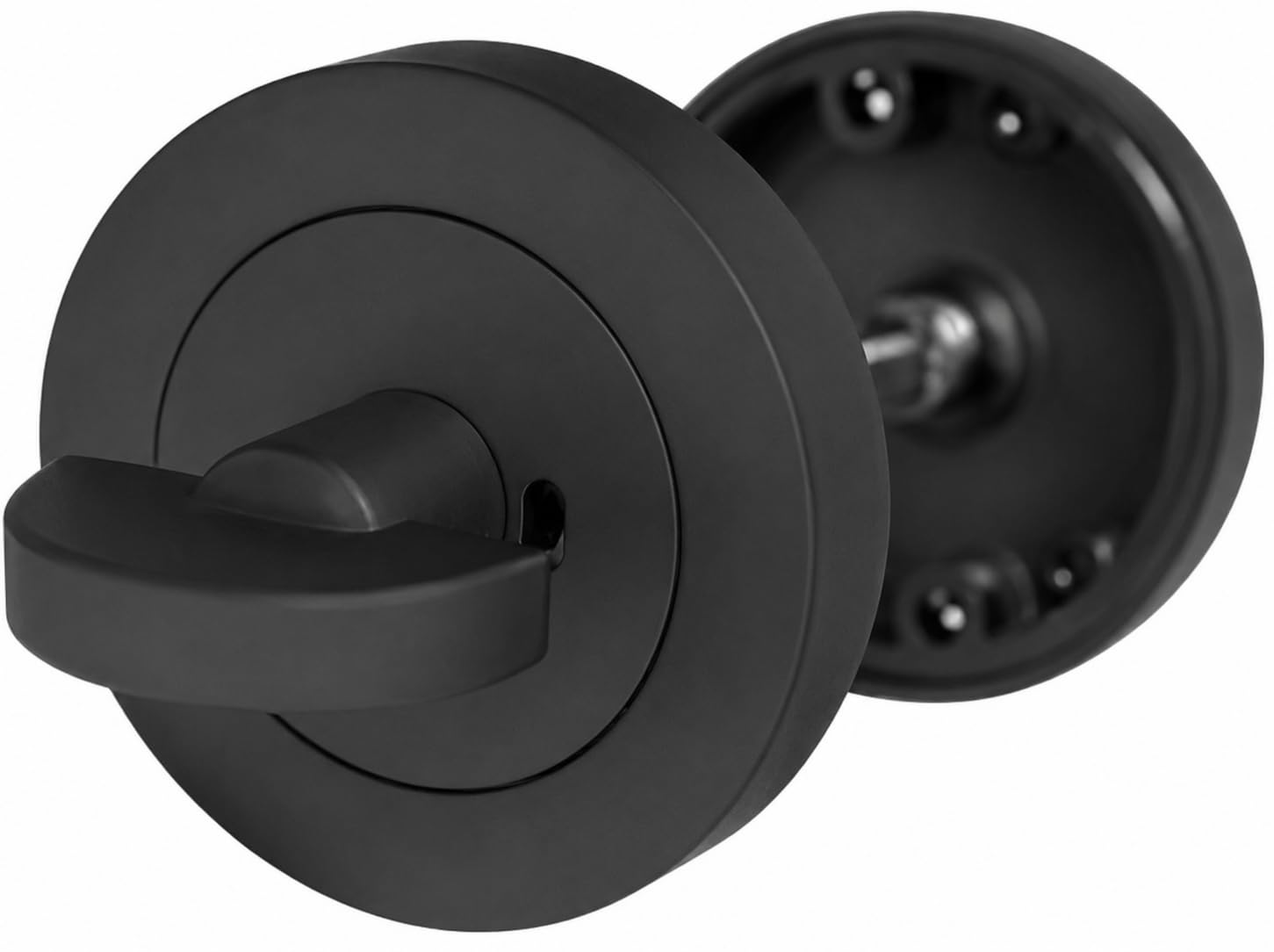 Epsom Door Handle Premium Matt Black Privacy Thumb Turn Lock – Round Rose Bathroom Thumb Turn & Emergency Release Set – Modern Internal Door Privacy Lock for WC, Toilet & Bathroom Doors