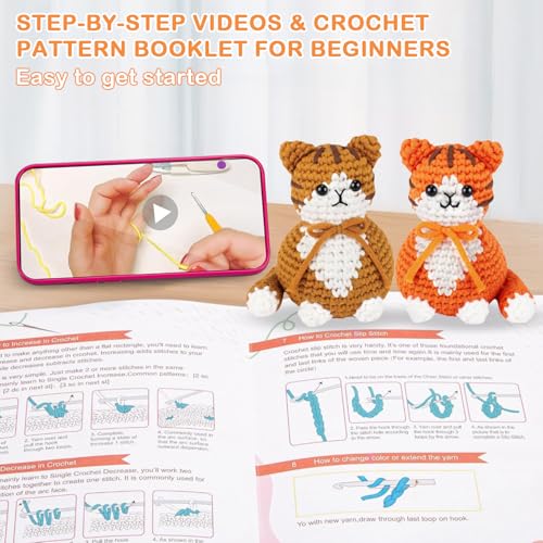 Image of StryWiin Crochet Kit for Beginners, 2 Pcs Cat Crochet Animal Kit with Step-by-Step Video Tutorials, DIY Beginner Crochet Kit for Adults, Ideal for Birthday and Holiday Gifts