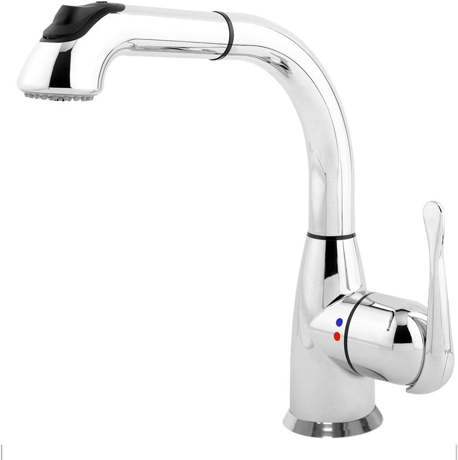 8810, Pull Out Kitchen Faucet, 1 or 3 Hole Installation, High 11.5 INCH-Arc Spout, 1 Handle, 2 Spray Settings, Advanced High-Quality Polymer Materials, Lead-Free, Non Corrosive, Chrome Finish
