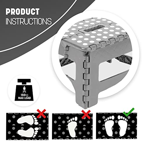 KEPLIN 9 Inch Heavy Duty Folding Step Stool | Non-Slip Foldable Footstool for Toddlers, Children & Adults | Portable, Lightweight Plastic Footstep w/Carrying Handle for Indoor or Outdoor (Grey) - Image 6